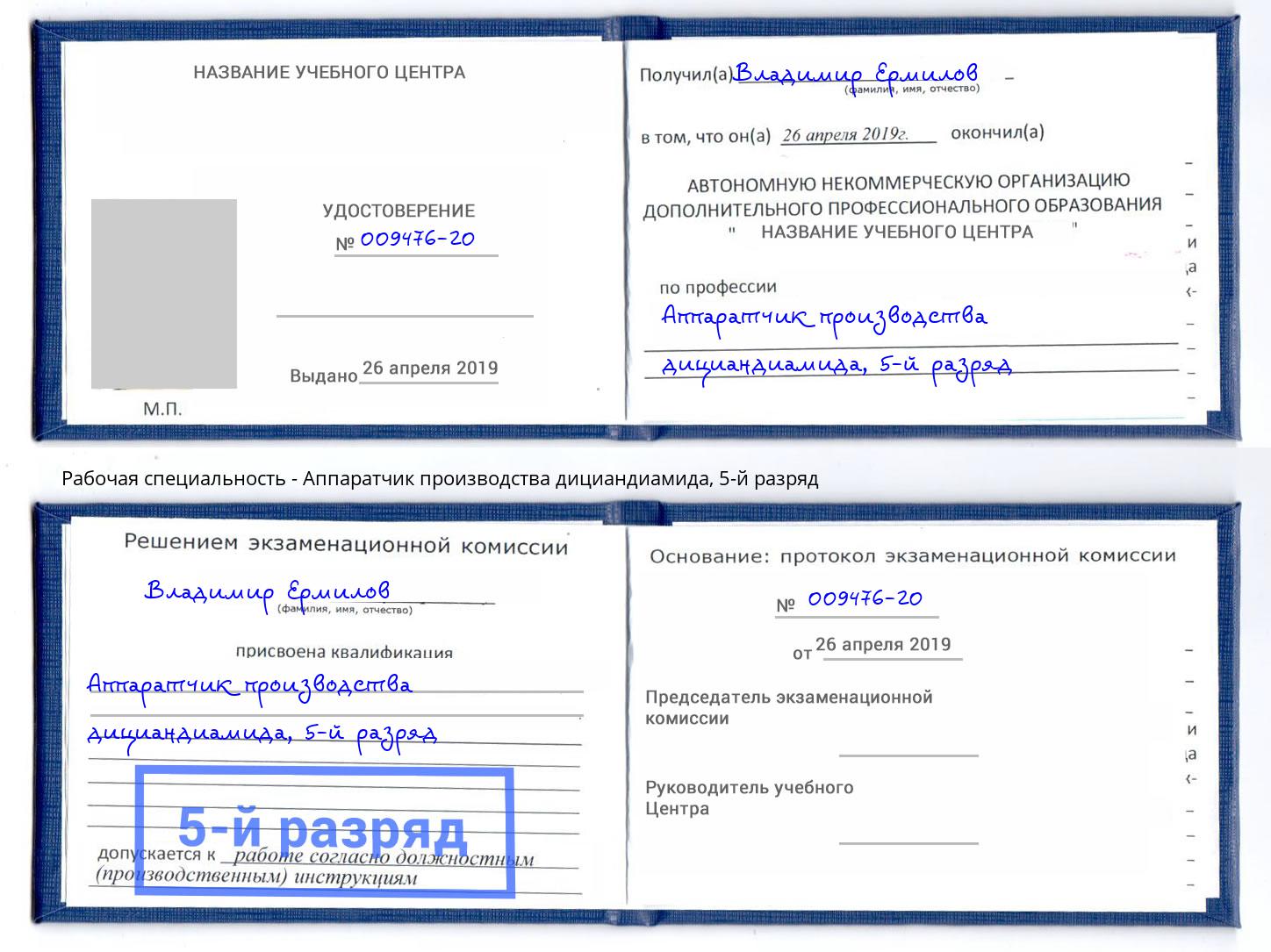 корочка 5-й разряд Аппаратчик производства дициандиамида Всеволожск