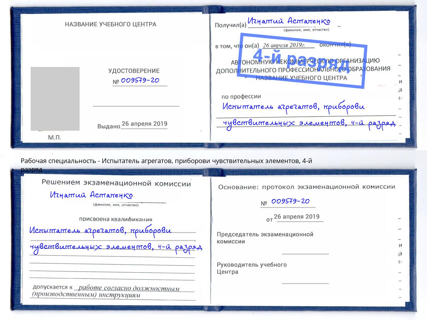 корочка 4-й разряд Испытатель агрегатов, приборови чувствительных элементов Всеволожск