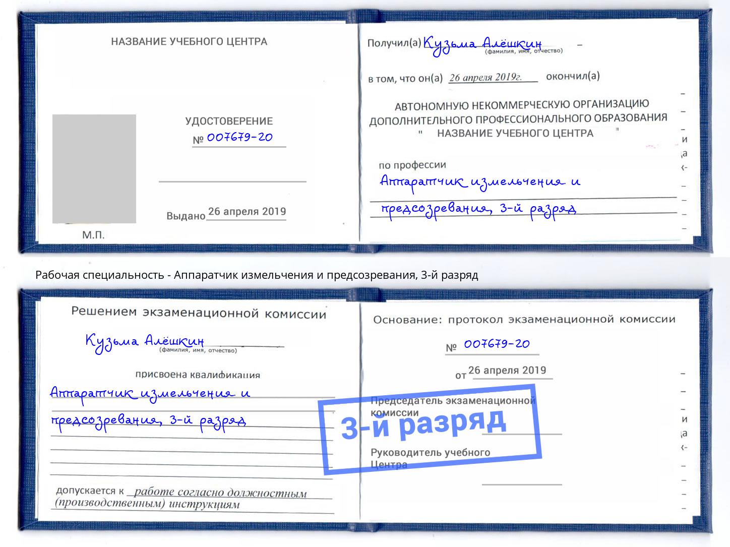 корочка 3-й разряд Аппаратчик измельчения и предсозревания Всеволожск