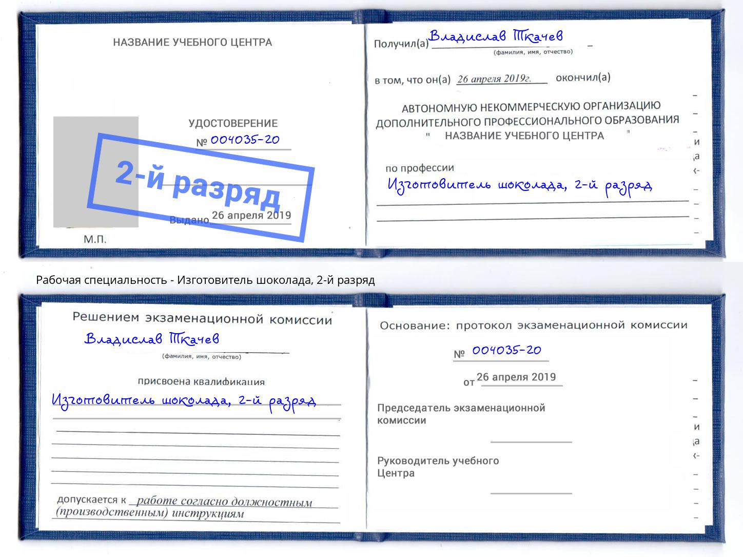 корочка 2-й разряд Изготовитель шоколада Всеволожск