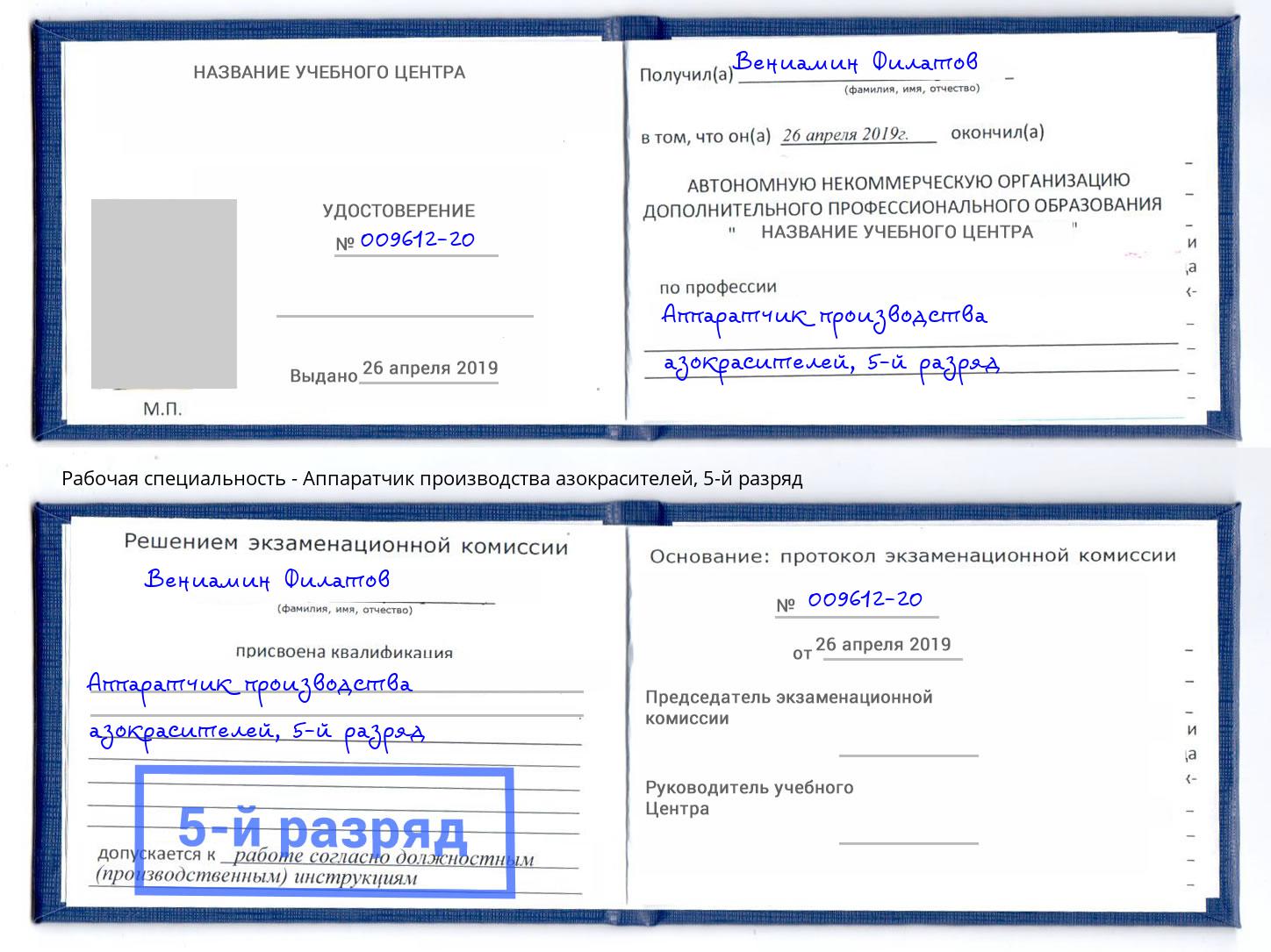 корочка 5-й разряд Аппаратчик производства азокрасителей Всеволожск