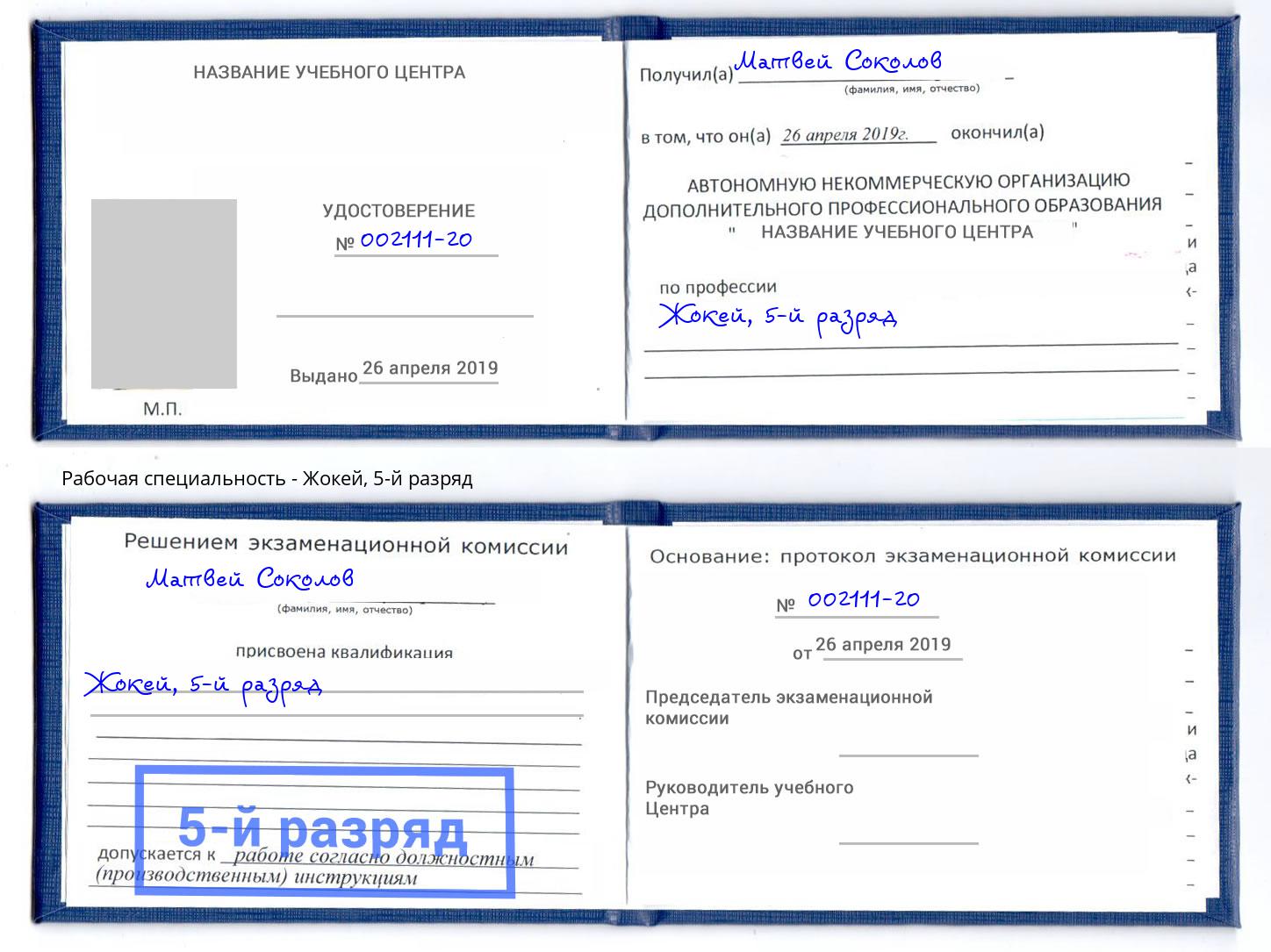 корочка 5-й разряд Жокей Всеволожск