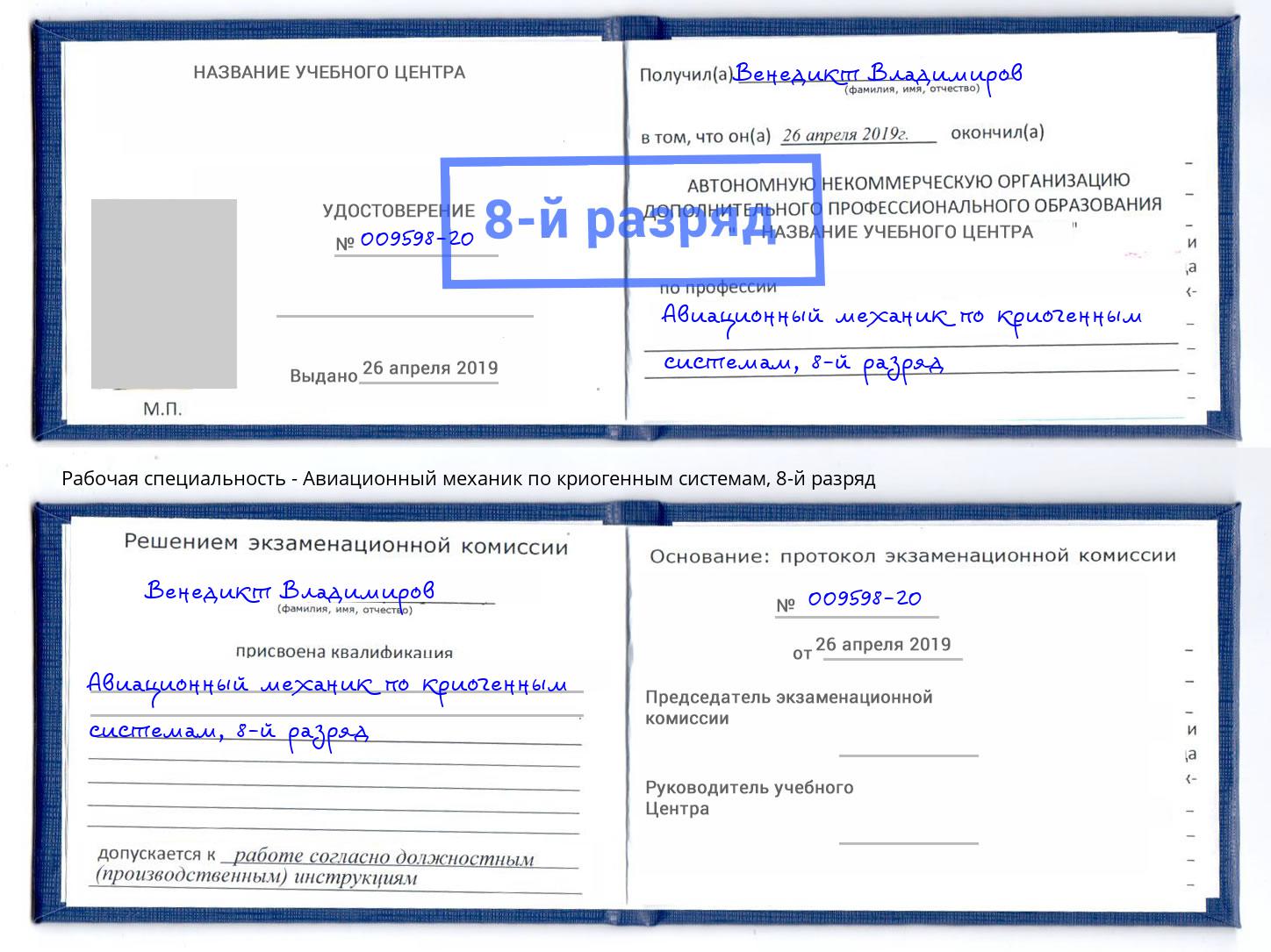 корочка 8-й разряд Авиационный механик по криогенным системам Всеволожск