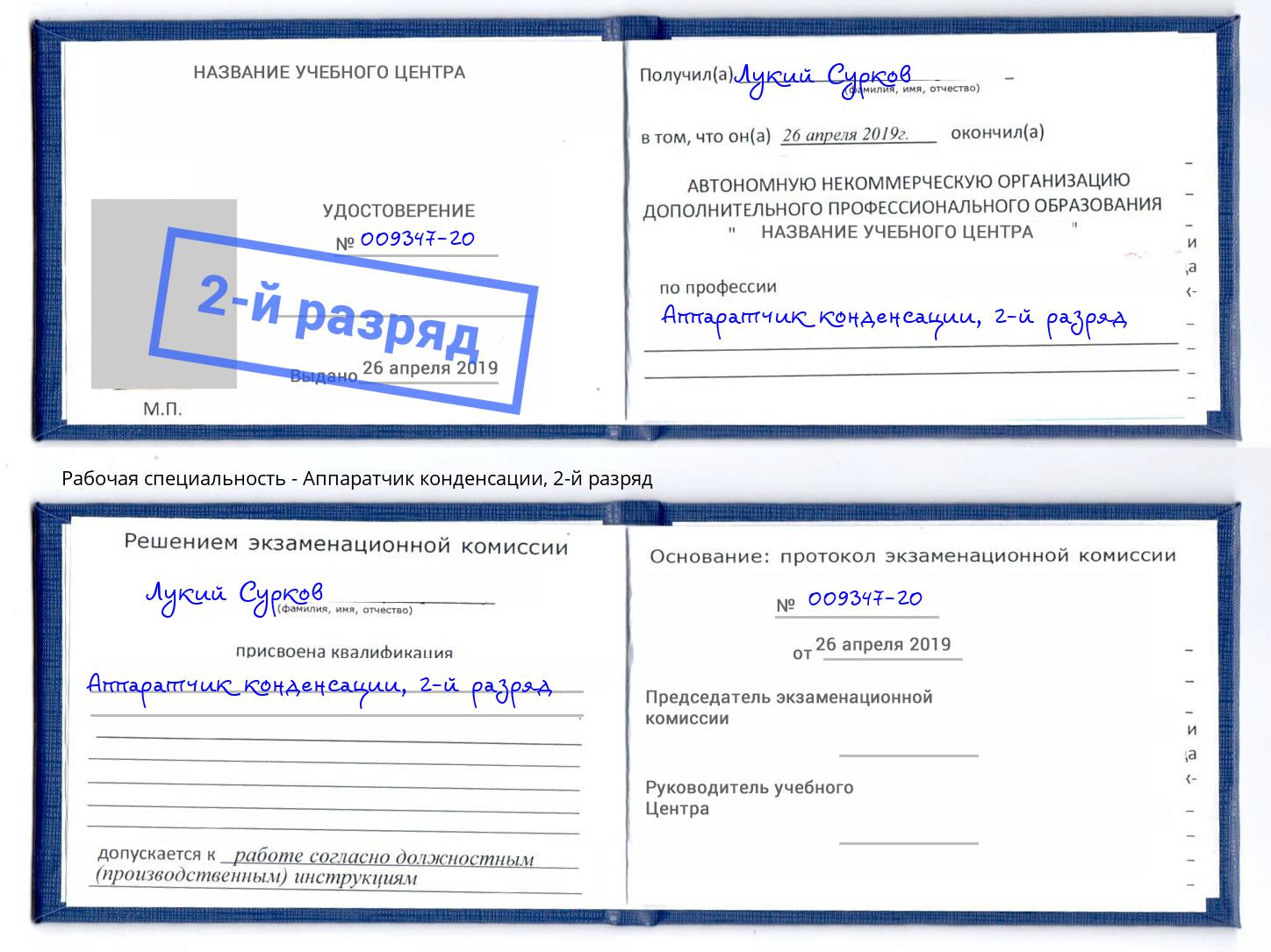 корочка 2-й разряд Аппаратчик конденсации Всеволожск