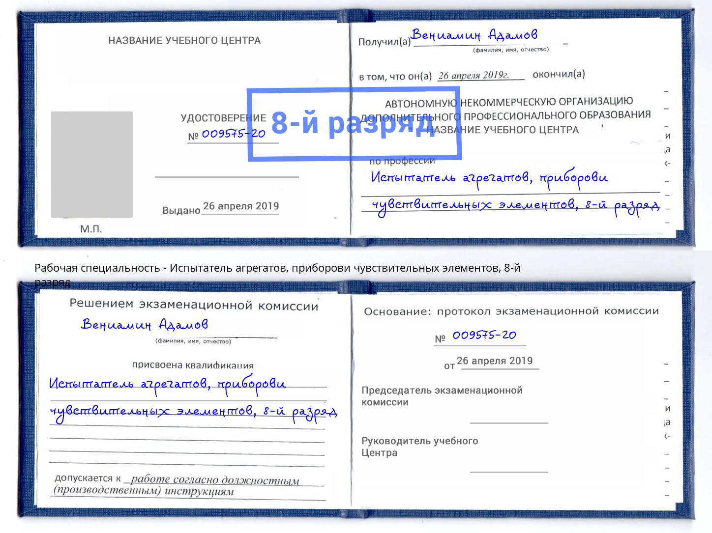 корочка 8-й разряд Испытатель агрегатов, приборови чувствительных элементов Всеволожск
